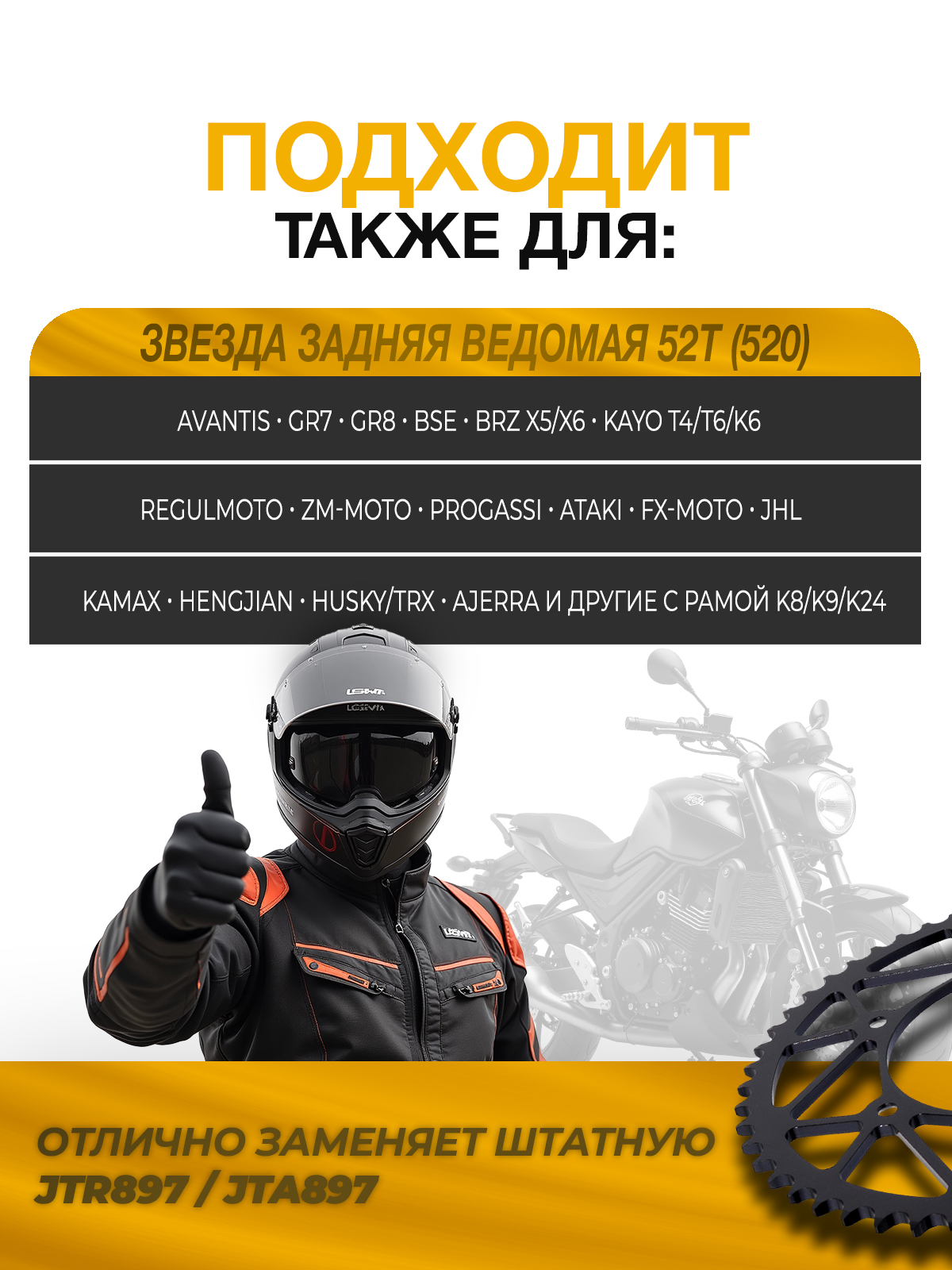Звезда ведомая 52 Сталь JTR897 для эндуро