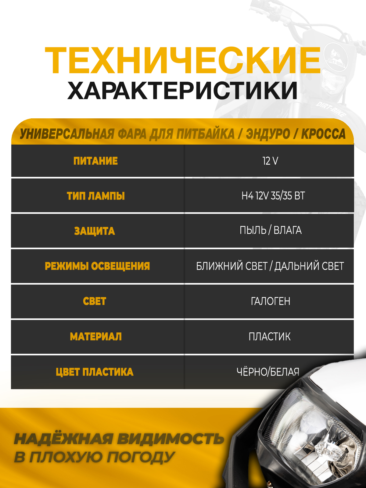 Фара галоген для питбайков и Honda Yamaha Kawasaki Suzuki