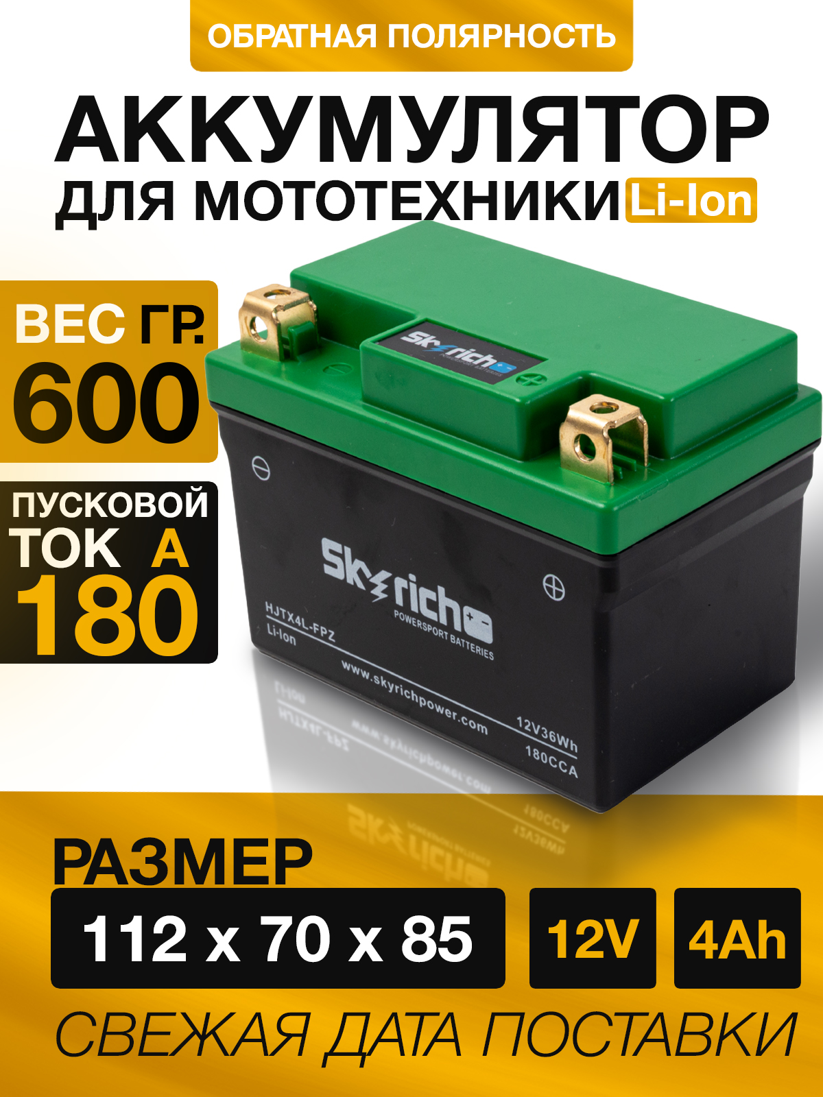 Li-Ion Литиевый мото аккумулятор SKYRICH HJTX4L-FPZ